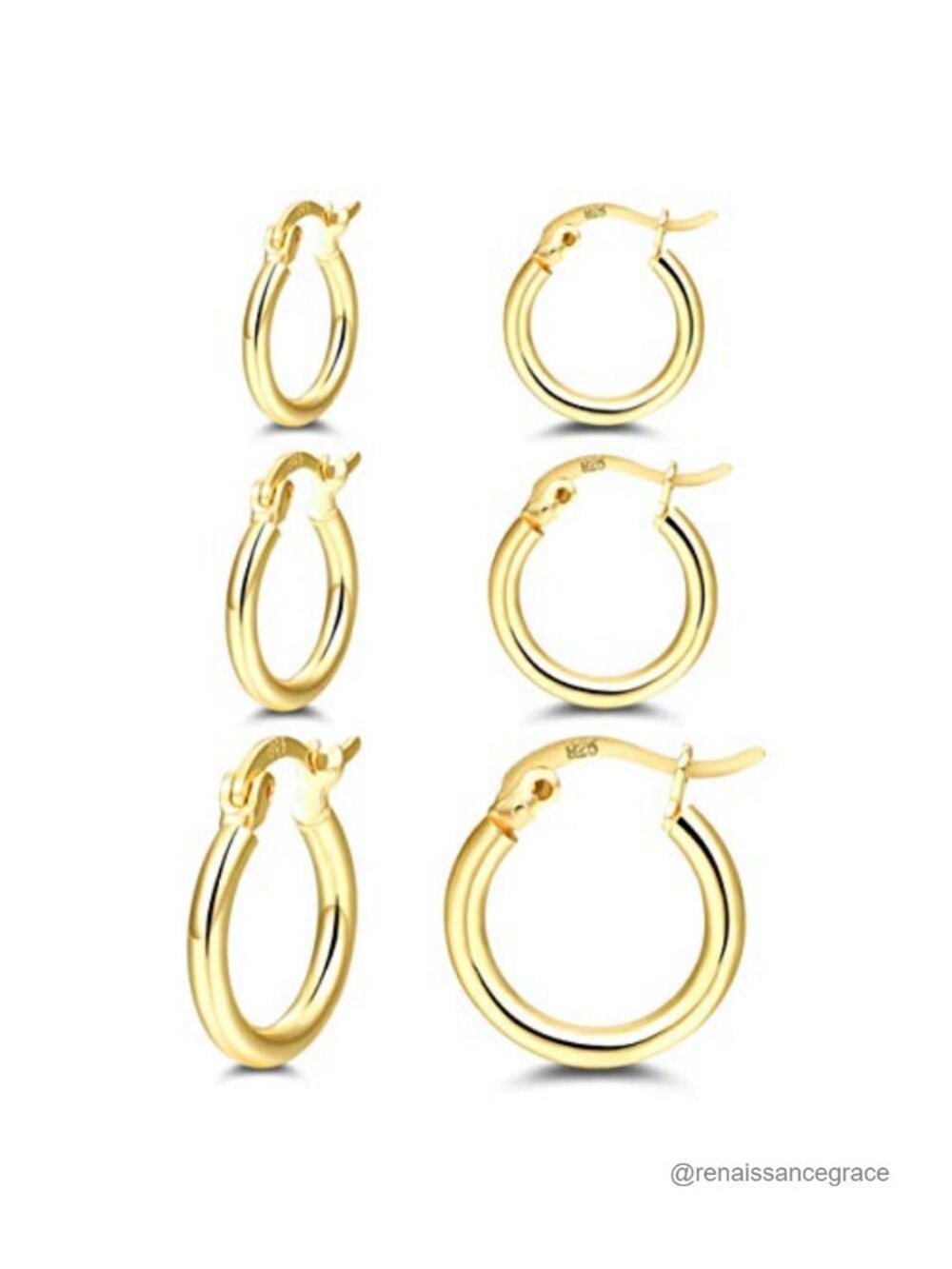 3 Pairs Small Gold Hoop Earrings Set 925 Sterling Silver 14K Gold Plated 13 15